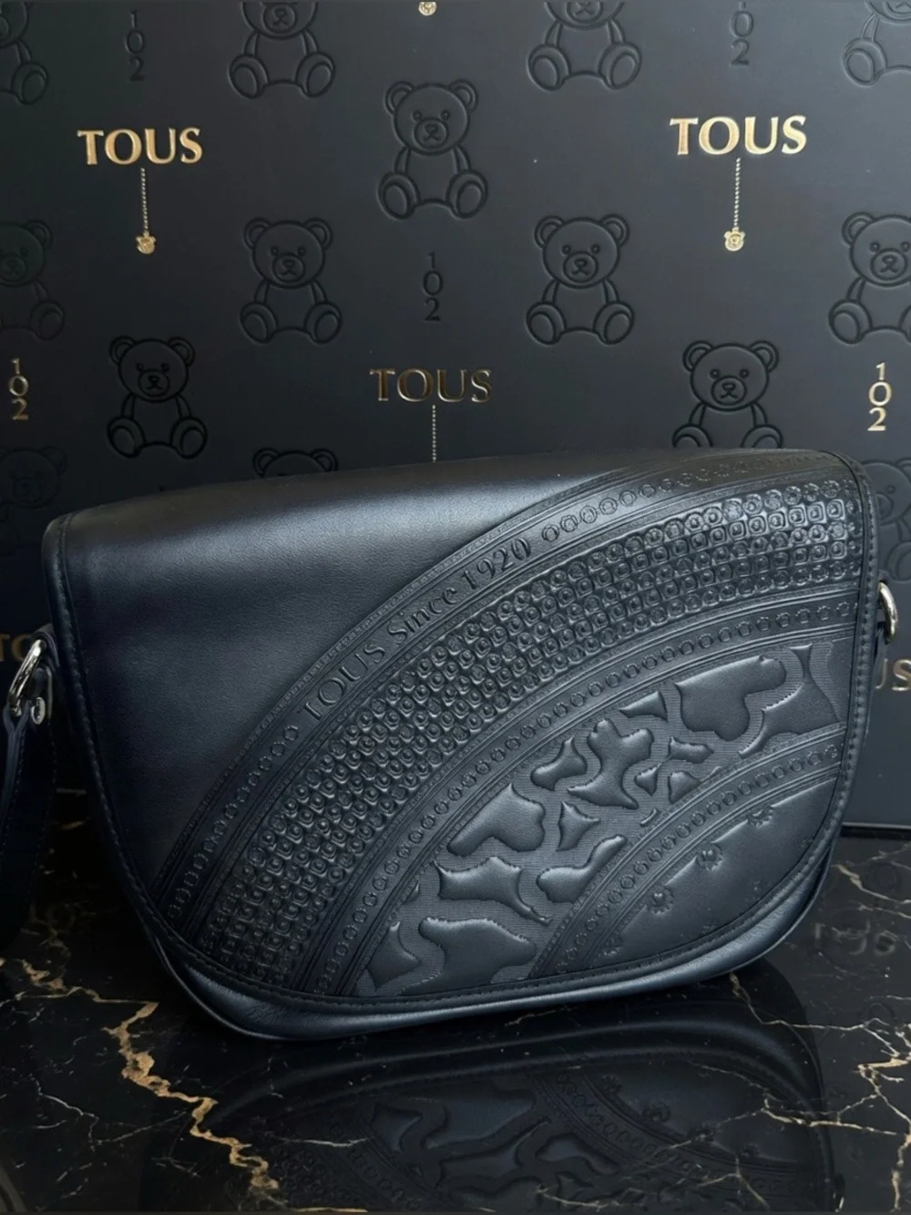 TOUS Black Embossed Leather Crossbody Bag